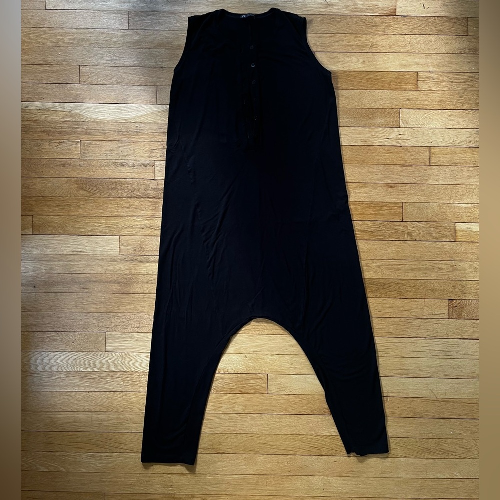 Sleeveless Dropcrotch Black Jumpsuit - Picture 2 of 7